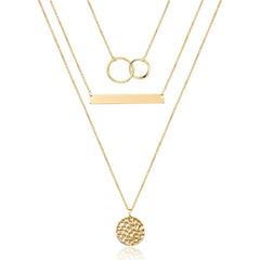 3PCS Two Circles&Bar&Hammered Disc Dainty Layered Choker Necklace