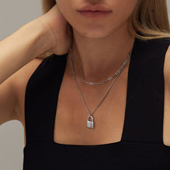 3PCS Heart&Link Chain&Lock Dainty Layered Choker Necklace
