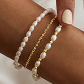 Turandoss 18K Gold Beaded Bracelets for Women Girls, Pearl Bead Bracelet for Kids, Link Chain Bridesmaid Bracelet, Christmas Gifts for Women Girls