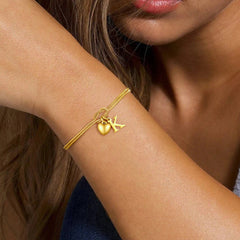 Turandoss 18K Gold Heart Initial Bracelet for Girls Women, Knot Charm Letter Bracelets for Kids, Birthday Gifts, Valentine's Day Gift for Girls Women