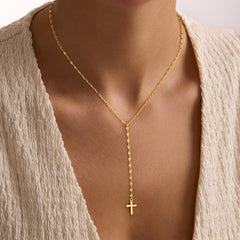 Turandoss 18K Gold Lariat Cross Necklace for Women, Long Y Shaped Layered Necklaces, Birthday Gifts for Her, Valentine's Day Gift for Women Wife Mom