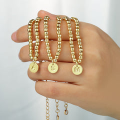 Dainty 14K Gold Plated Initial Charm Disc Bracelet