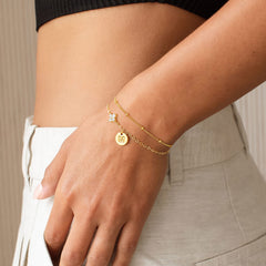 Turandoss 18K Gold Initial Bracelets for Women Girls - Dainty Layered Letter Charm Bracelet, Zircon Link Bracelet, Christmas Gifts for Women Girls