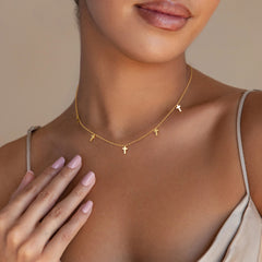 Turandoss Gold Cross Necklace for Women Girls - Dainty Gold Plated Choker Necklace for Women Non Tarnish, Christian Religious Jewelry Gift, 15+2.5In