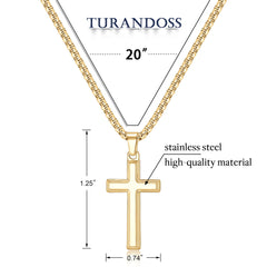 Turandoss Cross Necklace for Men Boys, Stainless Steel Cross Pendant Mens Cross Necklace, Birthday Gift for Him, Valentine's Day Gifts from Wife