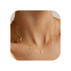 Turandoss Gold Choker Necklace for Women - Dainty Flower Cubic Zirconia Charm Necklace Non Tarnish, Wedding Prom Bridesmaids Jewelry Gifts, 15+2.5In