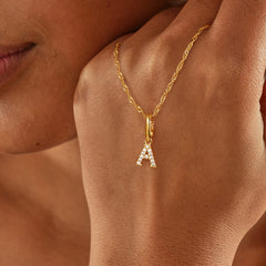 Turandoss 18K Gold Initial Necklace for Women Girls - 14 Karat Zircon Pendant Necklace, Gold Jewelry for Women, Birthday Gifts for Girls, 16+2In, A