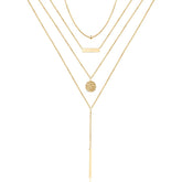4PCS Bead&Bar&Hammered Disc&Rod Dainty Layered Choker Necklace