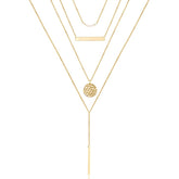 4PCS Pearls&Bar& Hammered Disc&Long Bar Dainty Layered Choker Necklace