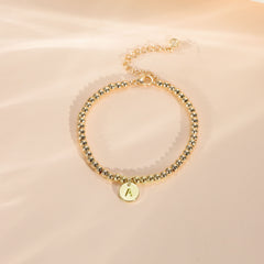 Dainty 14K Gold Plated Initial Charm Disc Bracelet