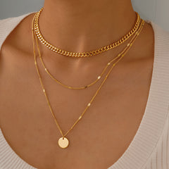 Turandoss 18K Gold Layered Necklaces for Women - Disc Pendant Necklace with Cuban Chain, Gold Jewelry for Women, Christmas Gifts, 14+2/18+2/20+2In