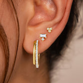 Turandoss 18K Gold Flat Back Stud Earrings for Women Girls, CZ Hoop Huggie Cartilage Clip on Dangle Earring, Birthday Valentine's Day Gifts for Wife