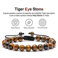 Turandoss Tiger Eye Beaded Stone Bracelet for Men Boys, 8mm Natural Stone Bead Bracelets, Father's Day Gifts for Men, Father, Husband, Adjustable