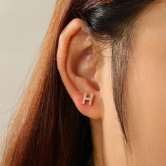 Turandoss 18K Gold Initial Stud Earrings for Women Girls - S925 Sterling Silver Post Diamond Flat Back Earring Hypoallergenic, Christmas Gifts for Her