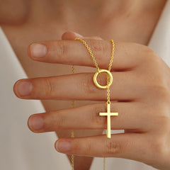 Turandoss 18K Gold Lariat Cross Necklace for Women, Long Y Shaped Layered Necklaces, Birthday Gifts for Her, Valentine's Day Gift for Women Wife Mom