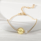 Dainty 14K Gold Plated Initial Charm Disc Bracelet