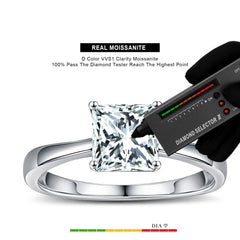 Turandoss 1.5ct Princess Cut Moissanite Rings for Women Moissanite Ring S925 Sterling Silver 4-Prong Moissanite Engagement Ring for Women