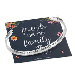 Turandoss Silver Cuff Bangle Bracelet for Women Girls, Friendship Promise Bracelets, Birthday Valentine's Day Gifts, Friends Are The Family We Choose