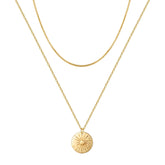 Turandoss 18K Gold Sun Layered Necklaces for Women - Pendant Necklace with Snake Choker, Gold Jewelry for Women, Christmas Gifts, 16+2/18+2Inches
