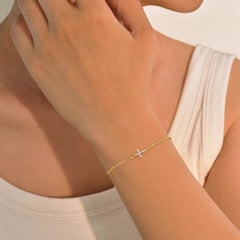 Turandoss 18K Gold Cross Bracelet for Women Girls - Dainty Gold Plated Cross Charm Bracelets, Link Chain Bracelet, Christmas Gifts for Girls