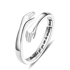 Turandoss S925 Sterling Silver Hug Ring for Teen Girls Kids Jewelry Inspirational Mothers Day Birthday Gifts for Teenage Daughters Granddaughter Niece Girls Ages 4-14