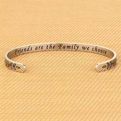 Turandoss Silver Cuff Bangle Bracelet for Women Girls, Friendship Promise Bracelets, Birthday Valentine's Day Gifts, Friends Are The Family We Choose