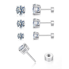 Turandoss 3Pairs Moissanite Cartilage Stud Earrings for Women Men, 925 Sterling Silver Post Flat Back Hypoallergenic Earring Set, Christmas Gifts