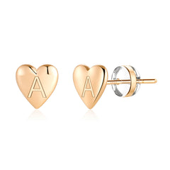 Turandoss 18K Gold Initial Heart Stud Earrings for Women Girls - S925 Sterling Silver Post Flat Back Earring Hypoallergenic, Christmas Gifts for Girls