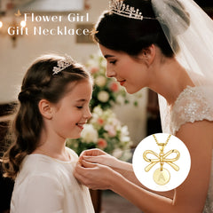 Turandoss Dainty Gold Initial Necklace for Girls Women, Bowknot Disc Necklaces, Flower Girl Gift - Necklace Gifts for Little Girls from Bride, 16+2.5