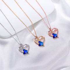 Turandoss Mom Gifts Butterfly Heart Necklaces 925 Sterling Silver Blue Butterfly Crystal Trendy Jewelry for Women Mothers Day Gifts Valentines Day Birthday Gifts for Mom