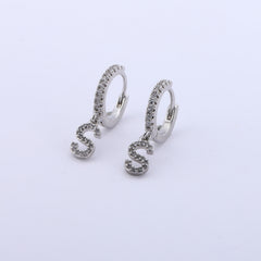 WISHSTAR Dainty Silver Initial Huggie Hoop Earrings for Women Girls, Paved CZ Alphabet Letter Drop Earrings, Birthday Gifts for Women Sister Mom