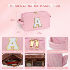 Turandoss Initial Makeup Bag for Women Girls, Makeup Bags With Handle, Travel School Essentials, Personalized Birthday Gifts for 9-13 Year Old Girl,