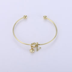 WISHSTAR Dainty Gold Open Initial Bangle Bracelet For Women Girls, Heart Charm, Adjustable Heart Charm Bracelet, Personalized Birthday Gift for Women