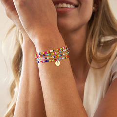 Turandoss 4PCS Colorful Beaded Initial Bracelets for Women Teen Girls - Stretch Bohemian Disc Initial Stackable Jewelry Birthday Gifts