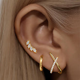 Turandoss 3Pairs Flat Back Stud Earrings for Women Girls, X Shaped CZ Hoop Huggie Cartilage Clip on Earring, Birthday Valentine's Day Gifts for Wife