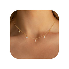 Turandoss Gold Choker Necklace for Women - Dainty 18k Gold Plated Clover Cubic Zirconia Necklaces, Wedding Prom Birthday Jewelry Gifts, 15+2.5In