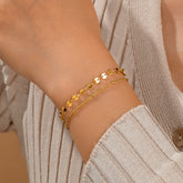 Turandoss 2PCS Dainty Layered Bracelets for Women Girls, 18K Gold Plated Cute Stack Coin Chain Link Bracelet Hypoallergenic, Jewelry Gifts for Women