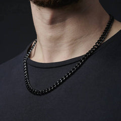 Turandoss Silver Black Cuban Link Chain Necklace for Men Boys, Stainless Steel Chains Necklaces for Him, Birthday Valentine's Day Gift from Mom, 20In