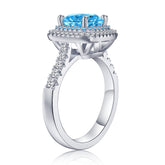 Turandoss 3.8ct Blue Gemstone Engagement Ring 925 Sterling Silver Cushion Cut Gemstone Ring Wedding Band Promise Wedding Rings for Women