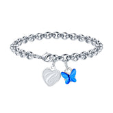 Turandoss Silver Heart Charm Initial Bracelets for Girls Women, Crystal Butterfly Likn Letter Bracelet, Birthday Valentine's Day Gifts for Girls