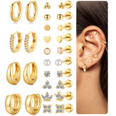 Turandoss 14Pairs Flat Back Stud Earrings for Women Girls, Heart Pearl CZ Hoop Huggie Cartilage Earring, Birthday Valentine's Day Gifts for Wife Mom