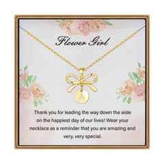 Turandoss Dainty Gold Initial Necklace for Girls Women, Bowknot Disc Necklaces, Flower Girl Gift - Necklace Gifts for Little Girls from Bride, 16+2.5