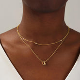 Turandoss Graduation Gift for Her, Personalized Layered Initial Necklace, 14K Gold Plated Cursive CZ Pendant
