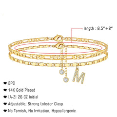 Turandoss Personalized Initial Anklet for Women 14K Gold Plated Dainty Chain Perfect Birthday Mother's Day Valentine's Gift