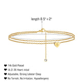 Turandoss Layered Heart Initial Anklets for Women 14K Gold Plated Adjustable Chain Letter A-Z Charm Ankle Bracelet Jewelry Birthday Gift for Women Girls