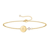 Turandoss 18K Gold Initial Bracelets for Women Girls - Dainty Coin Disc Letter Link Charm Bracelet, Pearl Bracelet, Christmas Gifts for Women Girls