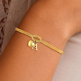 Turandoss 18K Gold Heart Initial Bracelet for Girls Women, Knot Charm Letter Bracelets for Kids, Birthday Gifts, Valentine's Day Gift for Girls Women