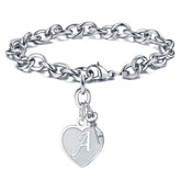 Turandoss Silver Initial Charm Bracelet for Grils Women, Stainless Steel Heart Letter Chain Bracelets, Birthday Gifts, Valentine's Day Gifts for Girls