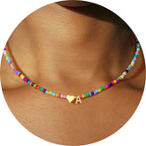 Turandoss Gold Heart Initial Necklace for Kids Women, Beaded Choker Necklaces for Girls, Birthday Gift for Girl 6-18, Valentine's Day Mom Gift for Kid