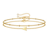Turandoss 18K Gold Initial Bracelets for Women Girls, Dainty Link Chain Stack Letter Bracelet, Birthday Gift, Valentine's Day Gifts for Women Girls